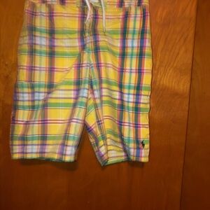 ralph lauren yellow plaid swim trunks L 14/16 boys